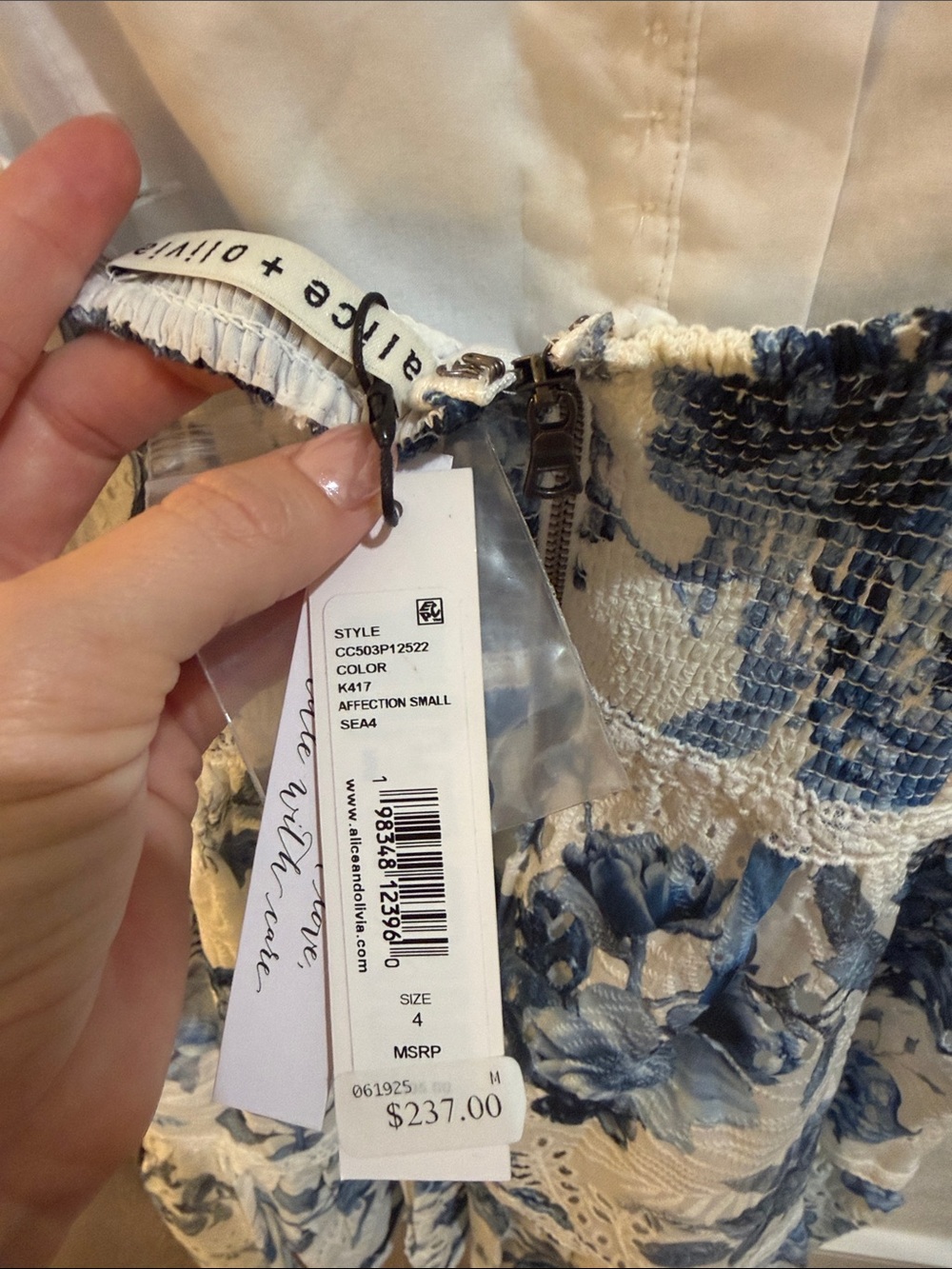 Alice + Olivia White Eyelet Sundress with Blue Floral Print - Picture 2 of 6
